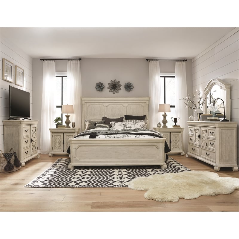 Bowery Hill Contemporary Alabaster 8-Drawer Dresser With Shaped Mirror