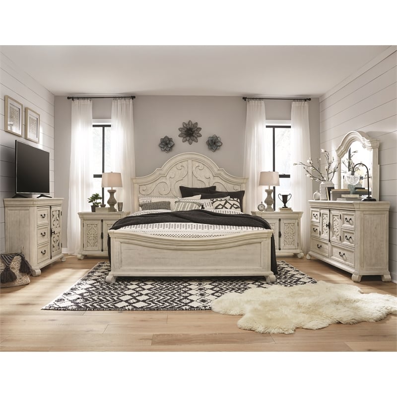 Bowery Hill Contemporary Alabaster 8-Drawer Dresser With Shaped Mirror