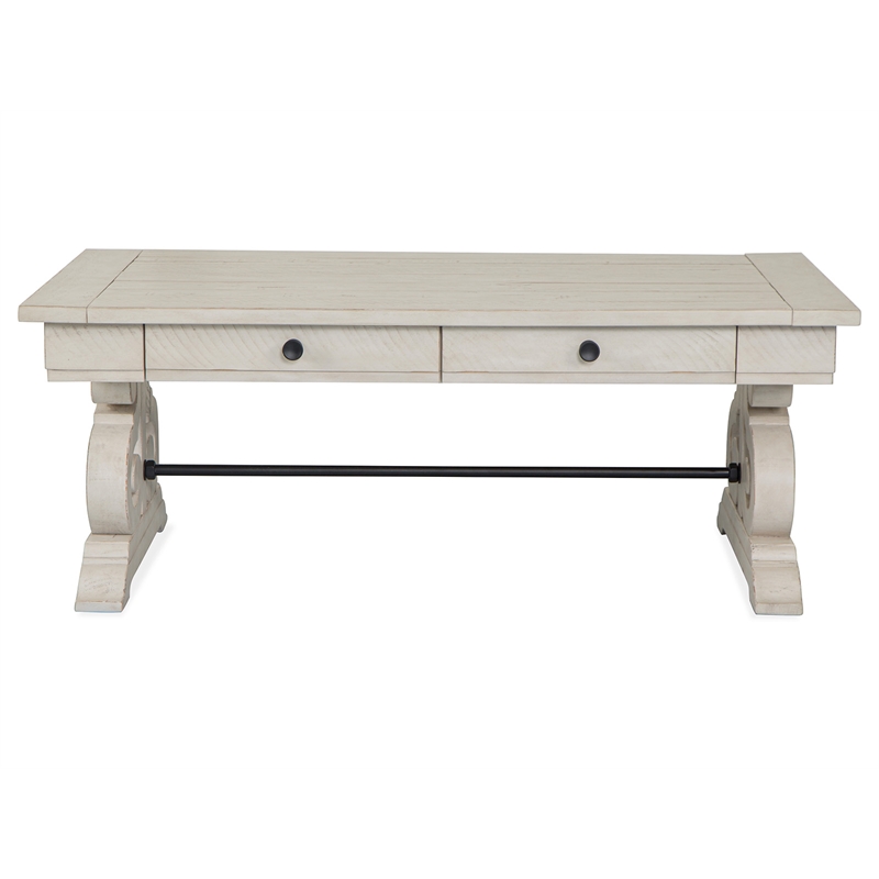 Bowery Hill Alabaster Rectangular Cocktail Table With Metal Stretcher
