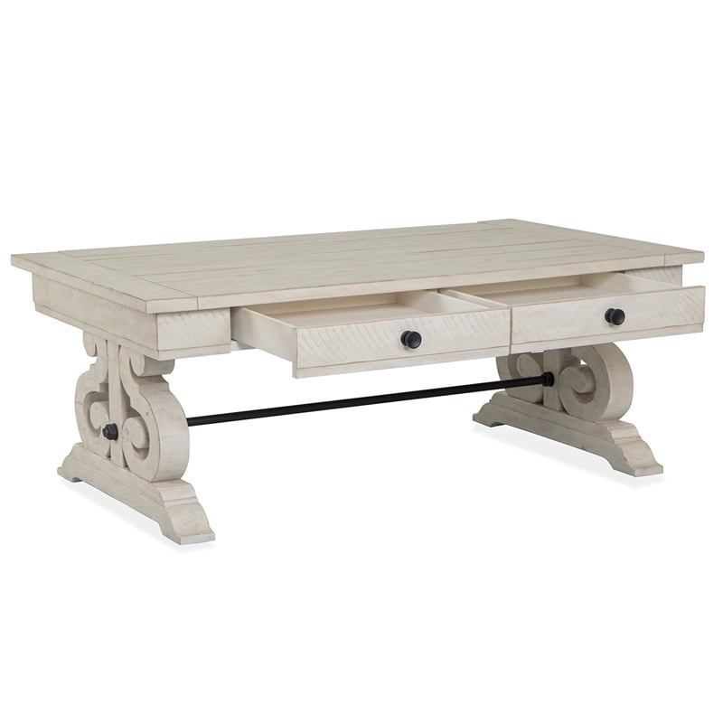 Bowery Hill Alabaster Rectangular Cocktail Table With Metal Stretcher