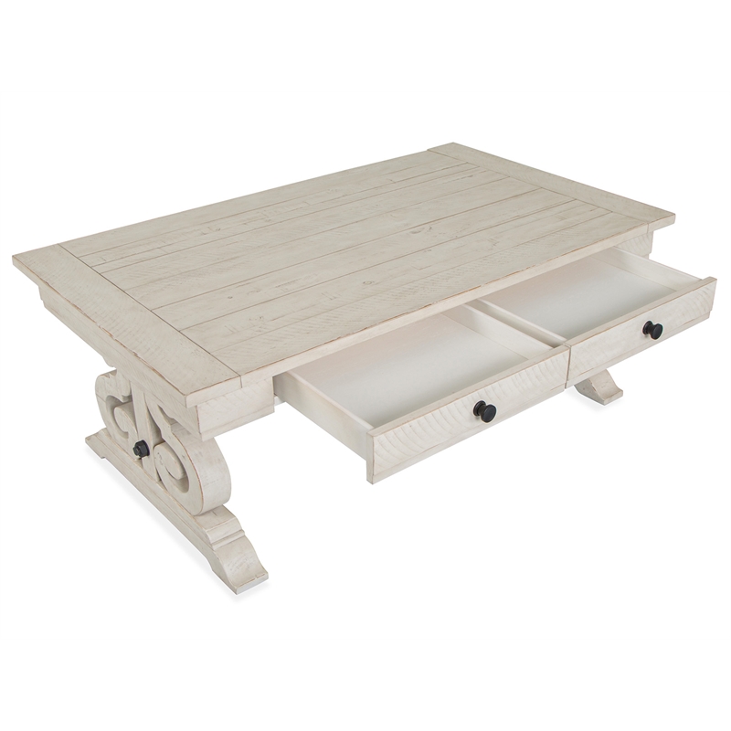 Bowery Hill Alabaster Rectangular Cocktail Table With Metal Stretcher