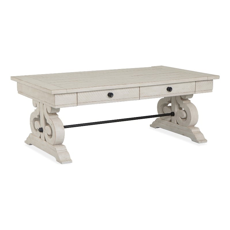 Bowery Hill Alabaster Rectangular Cocktail Table With Metal Stretcher