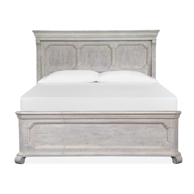 Bowery Hill Contemporary King Panel Bed in Alabaster With Bolt On Rails