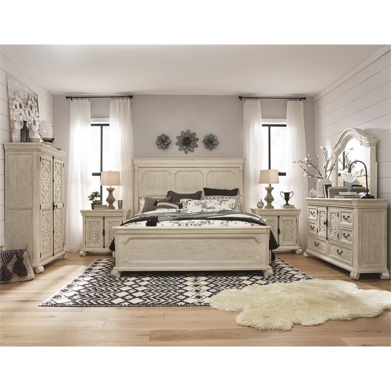 Bowery Hill Contemporary King Panel Bed in Alabaster With Bolt On Rails