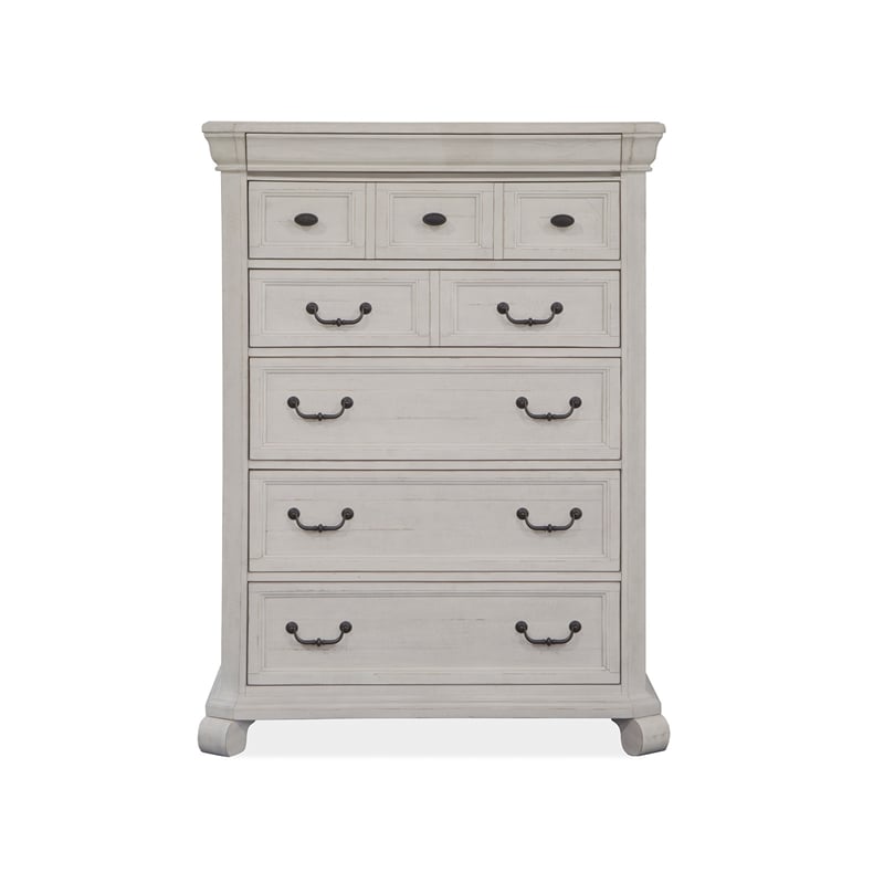 Bowery Hill 6-Drawer Bedroom Chest in Alabaster With Hidden Drawer