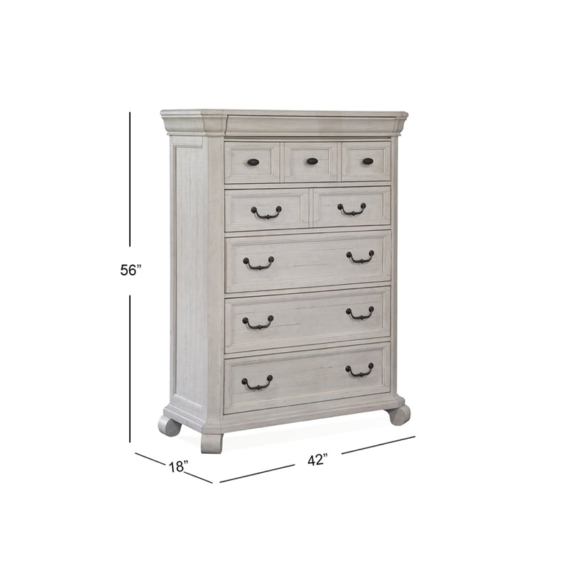 Bowery Hill 6-Drawer Bedroom Chest in Alabaster With Hidden Drawer