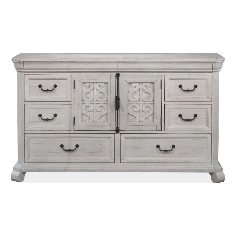 Bowery Hill Alabaster 8-Drawer Dresser With Flip Panel Doors