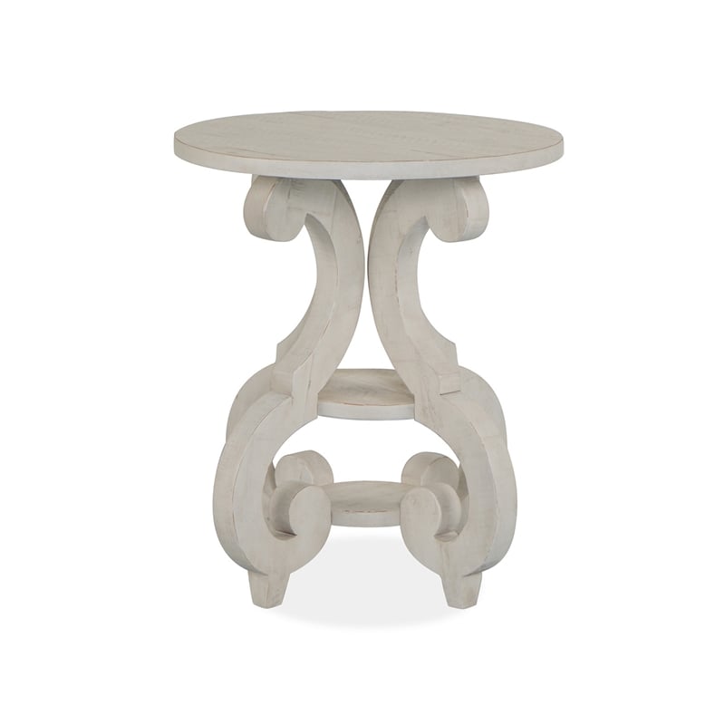 Bowery Hill Alabaster Round Accent Table With 2 Fixed Wood Shelves