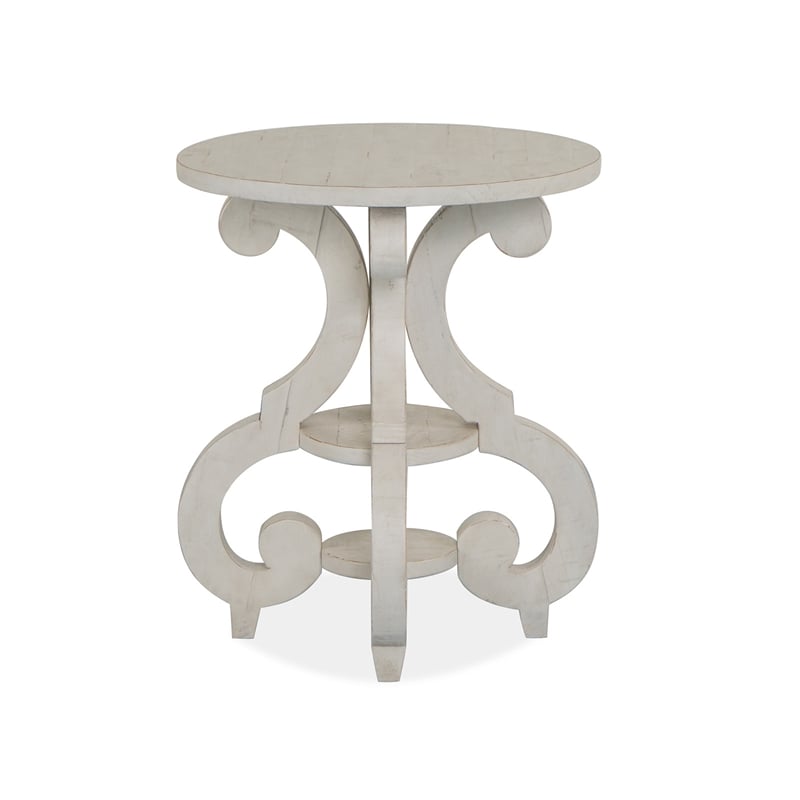 Bowery Hill Alabaster Round Accent Table With 2 Fixed Wood Shelves