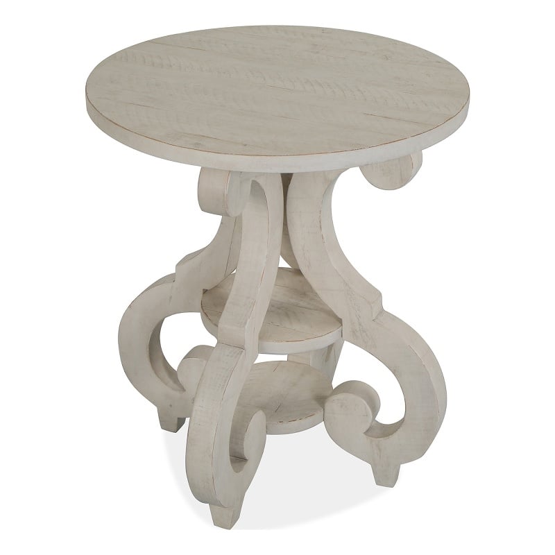Bowery Hill Alabaster Round Accent Table With 2 Fixed Wood Shelves