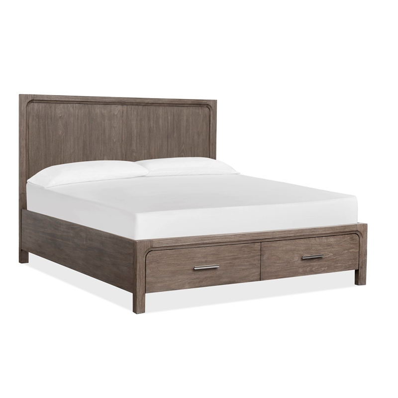 Bowery Hill King Panel Storage Bed in Dark Umber With 2 Drawers