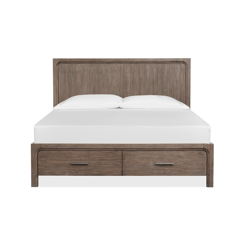 Bowery Hill King Panel Storage Bed in Dark Umber With 2 Drawers