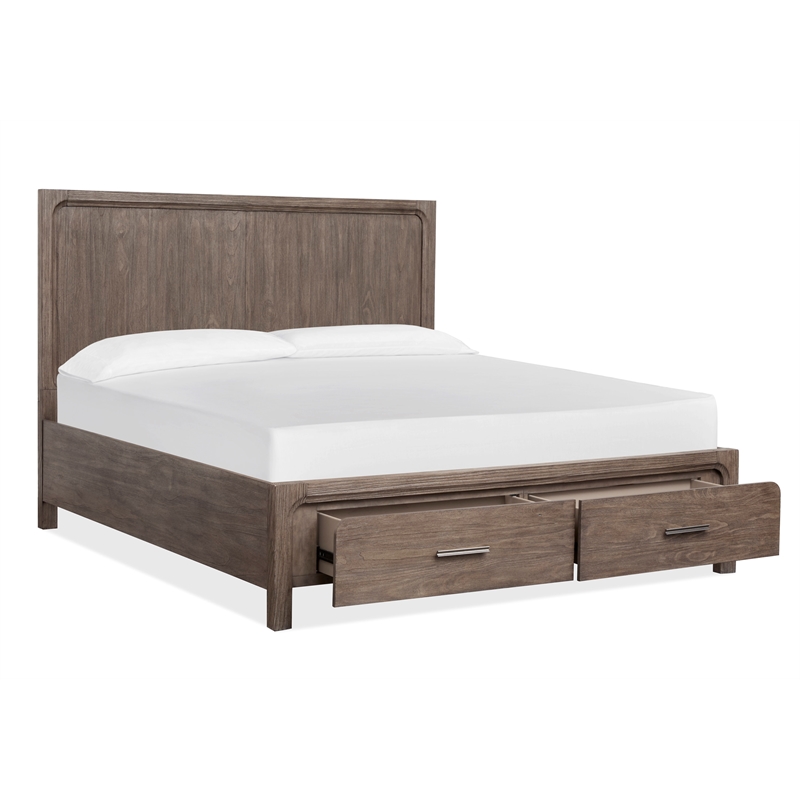 Bowery Hill Queen Panel Storage Bed in Dark Umber With 2 Drawers