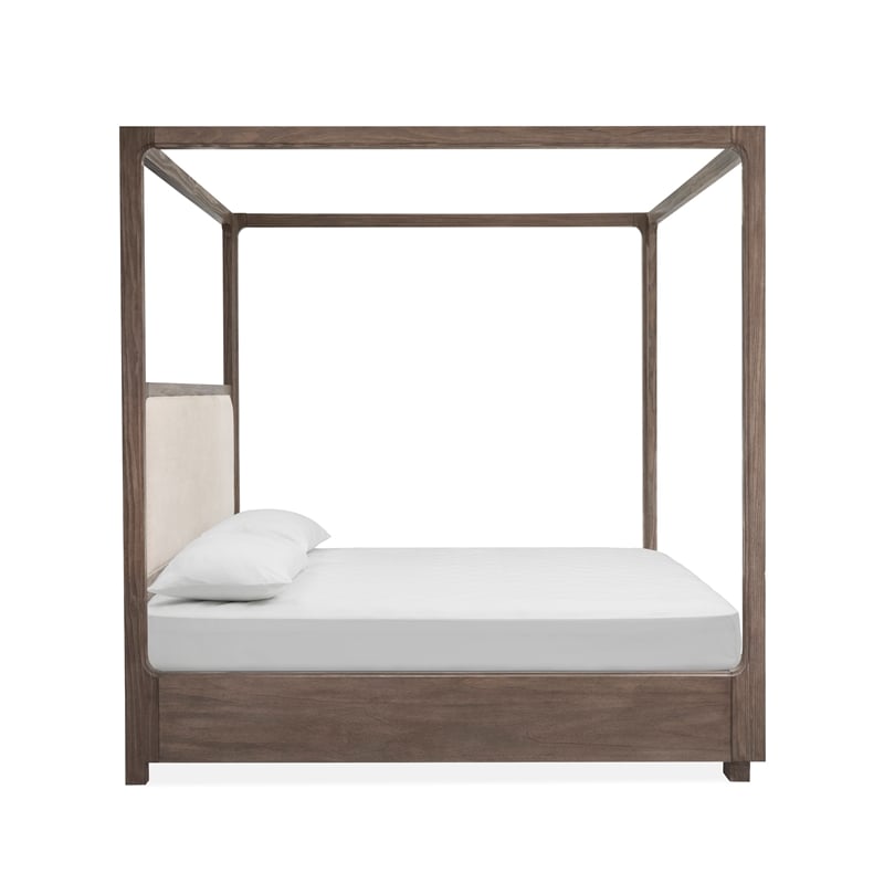 Bowery Hill Contemporary King Upholstered Poster Bed in Dark Umber