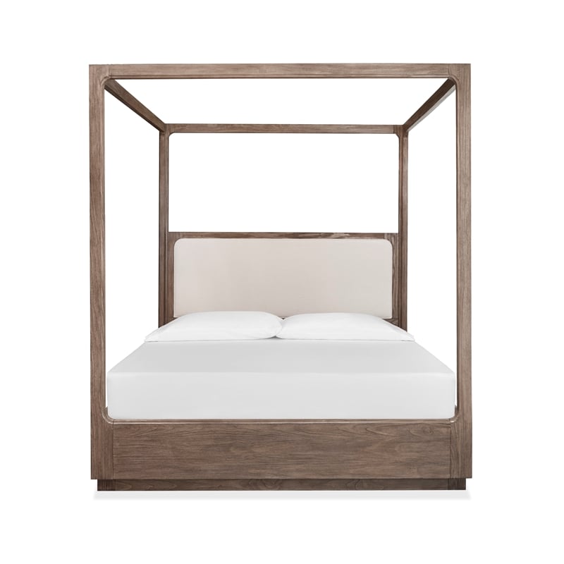 Bowery Hill Contemporary King Upholstered Poster Bed in Dark Umber