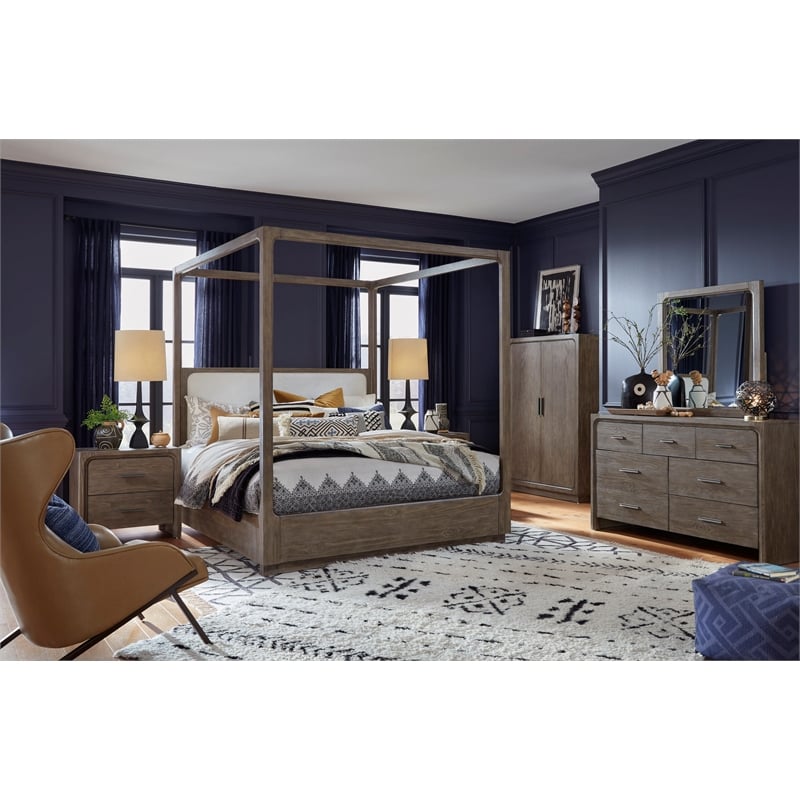 Bowery Hill Contemporary King Upholstered Poster Bed in Dark Umber