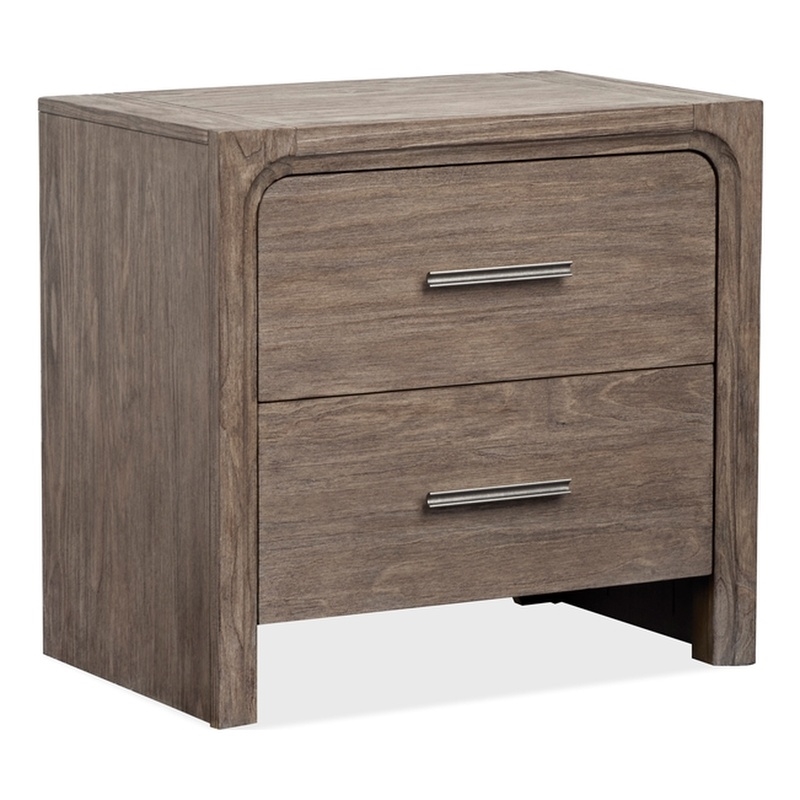 Bowery Hill 2-Drawer Nightstand in Dark Umber With Marble Accents