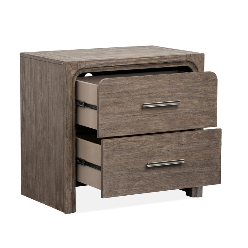 Bowery Hill 2-Drawer Nightstand in Dark Umber With Marble Accents