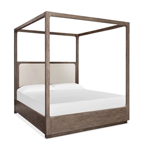 Bowery Hill Contemporary Queen Upholstered Poster Bed in Dark Umber