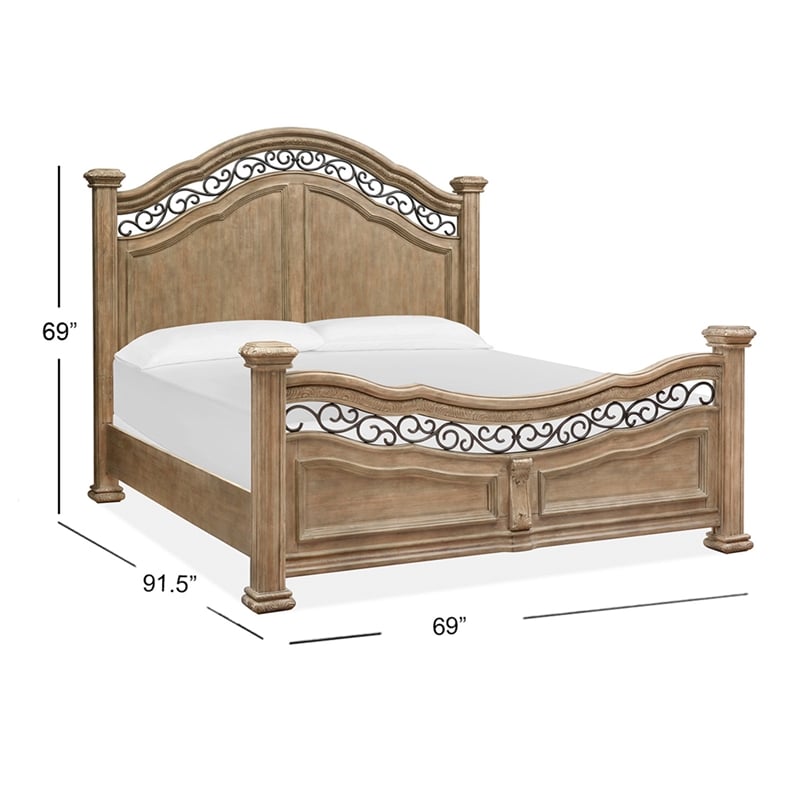 Bowery Hill Contemporary Queen Panel Bed in Fawn With Metal Decoration