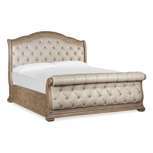 Bowery Hill Queen Upholstered Sleigh Bed in Fawn With Floor Protectors