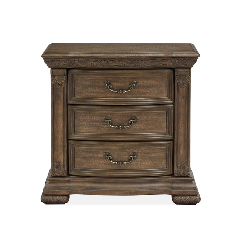 Bowery Hill 3-Drawer Nightstand in Willadeene Brown With Felt Lining