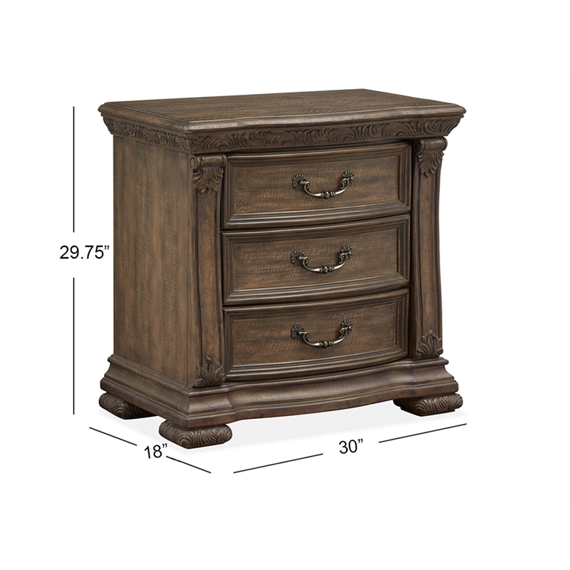 Bowery Hill 3-Drawer Nightstand in Willadeene Brown With Felt Lining