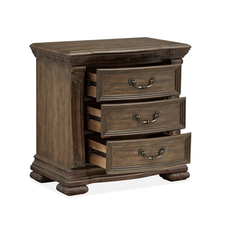 Bowery Hill 3-Drawer Nightstand in Willadeene Brown With Felt Lining