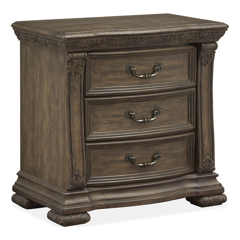 Bowery Hill 3-Drawer Nightstand in Willadeene Brown With Felt Lining