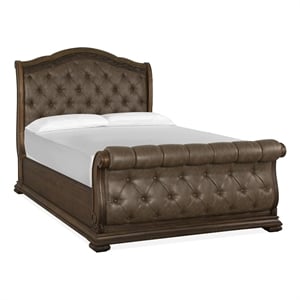 Bowery Hill Queen Upholstered Sleigh Bed in Willadeene Brown