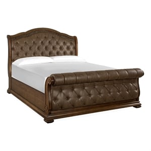 Bowery Hill Contemporary King Upholstered Sleigh Bed in Willadeene Brown