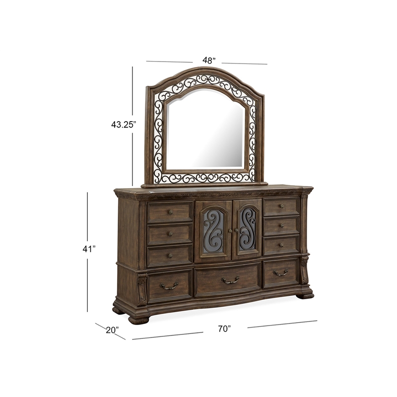 Bowery Hill 9-Drawer Dresser With Shaped Mirror in Willadeene Brown