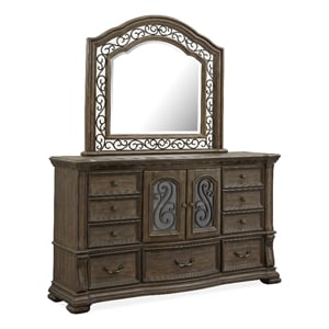 Bowery Hill 9-Drawer Dresser With Shaped Mirror in Willadeene Brown