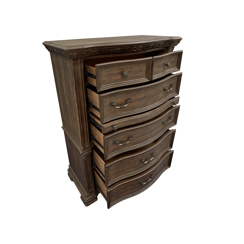 Bowery Hill 5-Drawer Bedroom Chest in Willadeene Brown With Jewelry Tray