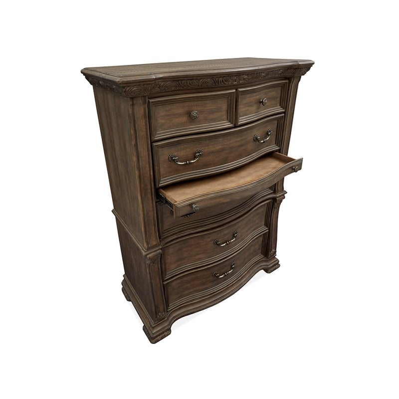 Bowery Hill 5-Drawer Bedroom Chest in Willadeene Brown With Jewelry Tray