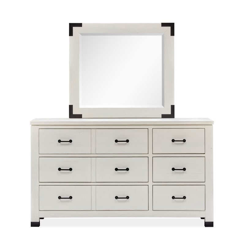 Bowery Hill Silo White 6-Drawer Dresser With Landscape Mirror