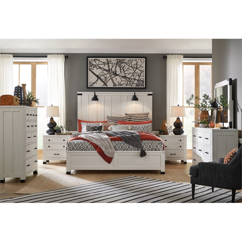 Bowery Hill Silo White 6-Drawer Dresser With Landscape Mirror