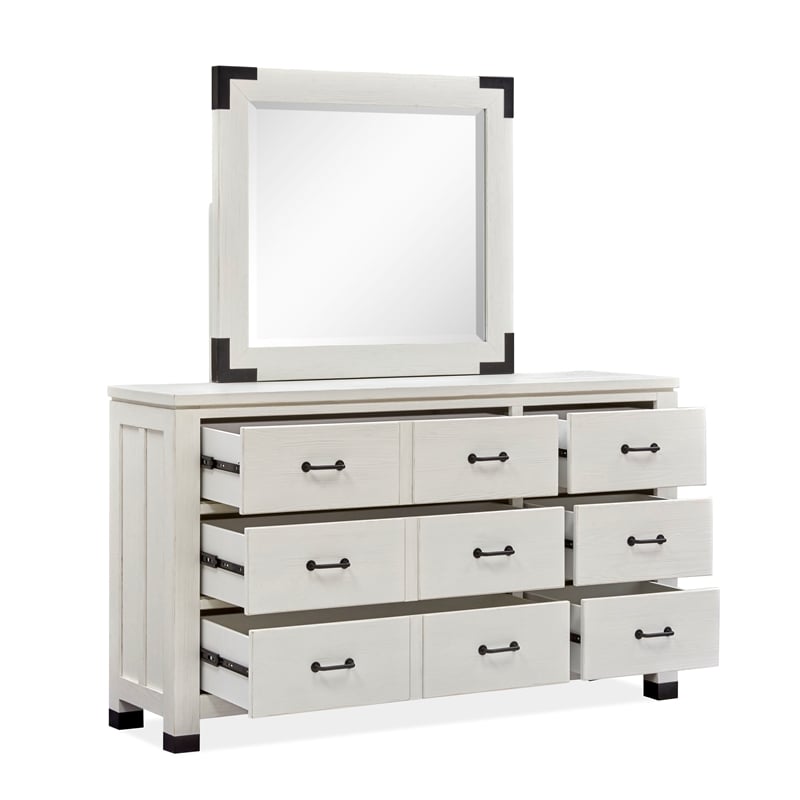 Bowery Hill Silo White 6-Drawer Dresser With Landscape Mirror