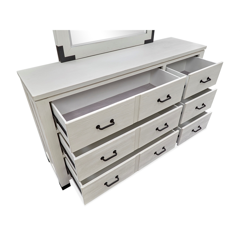 Bowery Hill Silo White 6-Drawer Dresser With Landscape Mirror