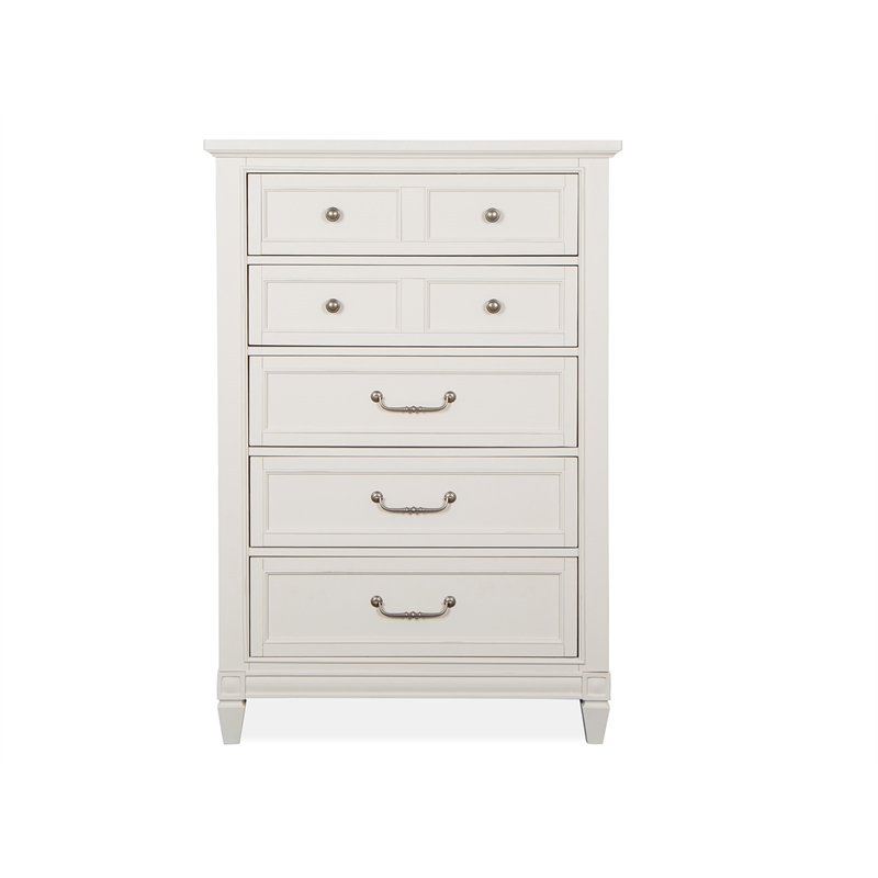 Bowery Hill 5-Drawer Bedroom Chest in Egg Shell White With Bail Pulls