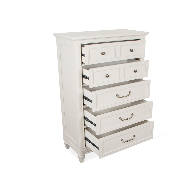 Bowery Hill 5-Drawer Bedroom Chest in Egg Shell White With Bail Pulls