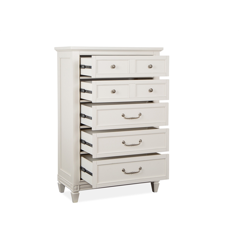 Bowery Hill 5-Drawer Bedroom Chest in Egg Shell White With Bail Pulls
