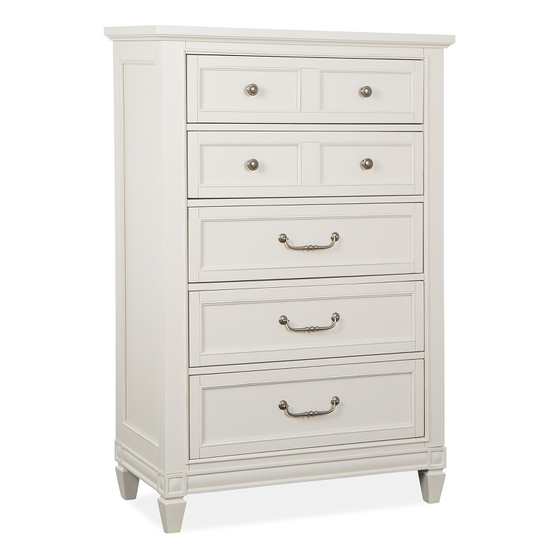 Bowery Hill 5-Drawer Bedroom Chest in Egg Shell White With Bail Pulls