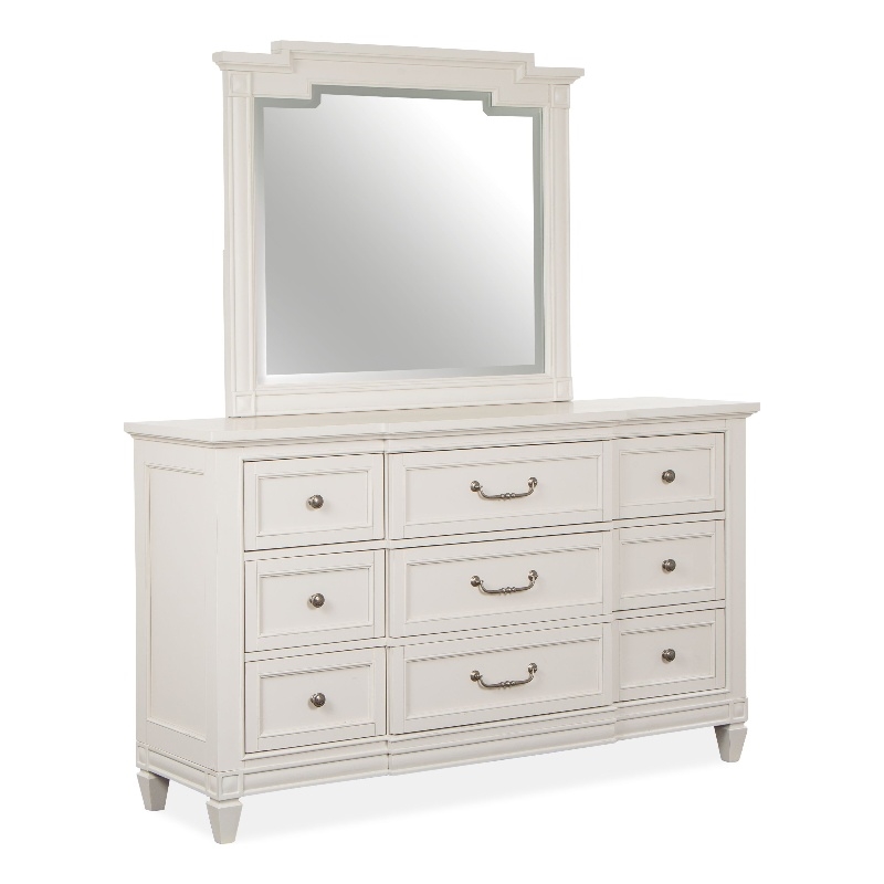 Bowery Hill Egg Shell White Dresser With Landscape Mirror and Bail Pulls