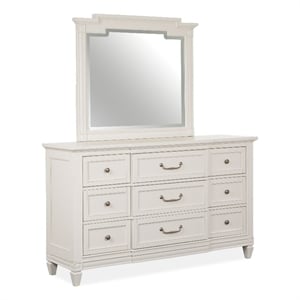 Bowery Hill Egg Shell White Dresser With Landscape Mirror and Bail Pulls
