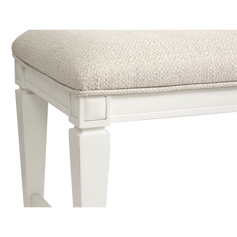 Bowery Hill Upholstered Bench in Egg Shell White With Wood Stretcher