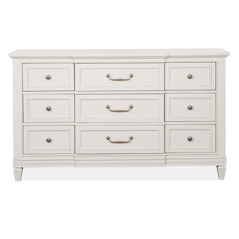 Bowery Hill 9-Drawer Dresser in Egg Shell White With Breakfront Shaping
