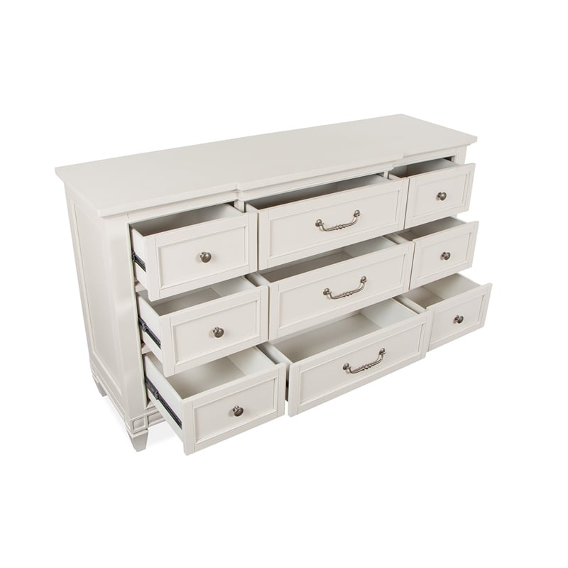 Bowery Hill 9-Drawer Dresser in Egg Shell White With Breakfront Shaping