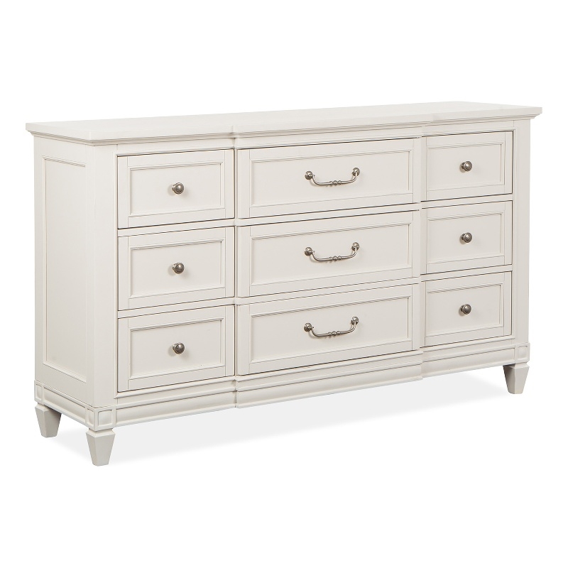 Bowery Hill 9-Drawer Dresser in Egg Shell White With Breakfront Shaping