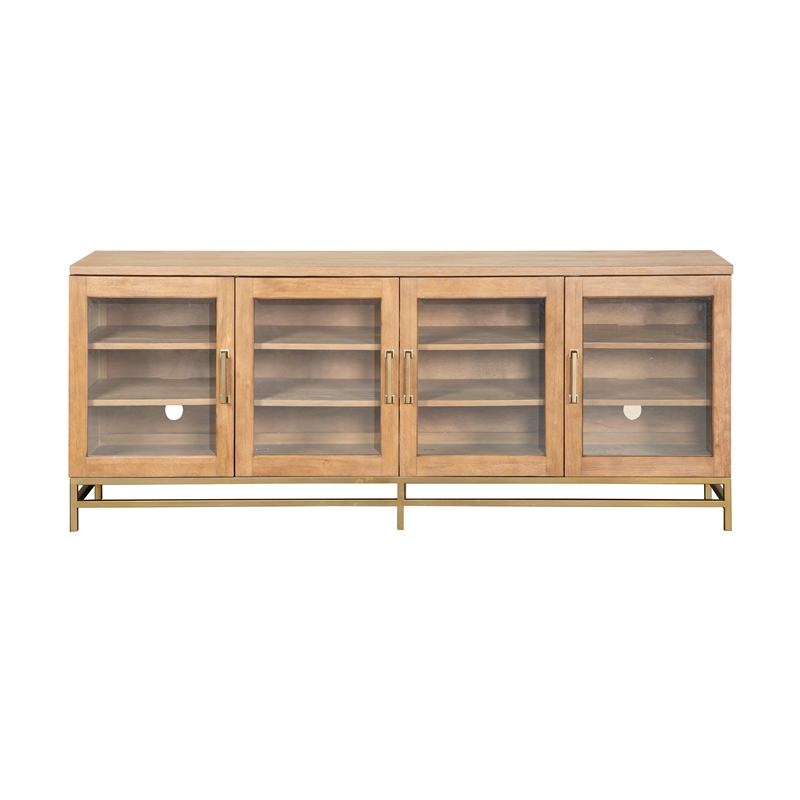 Bowery Hill Belgian Wheat Small Console With Glass Doors and Metal Base